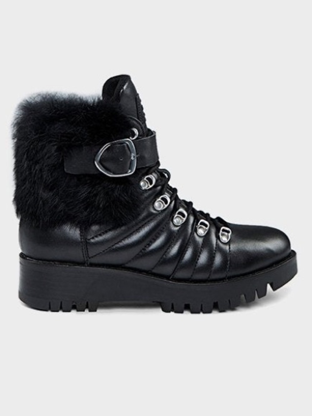 RUDSAK | Genuine Quilted Black Leather with Fur Detail Ankle Boots Size 39